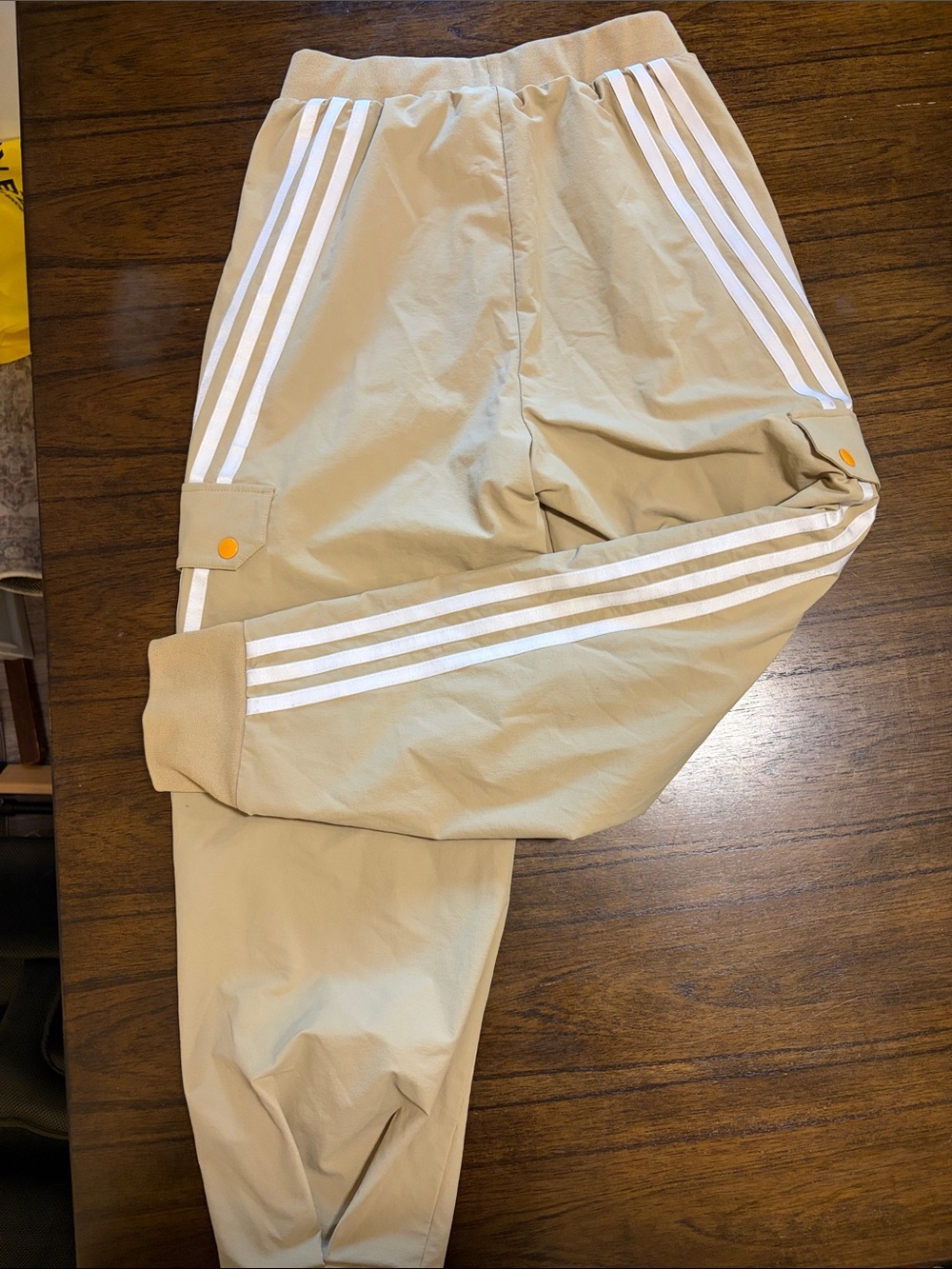 adidas Kids Tan Jogger Track Pants with White Stripes - Picture 3 of 4